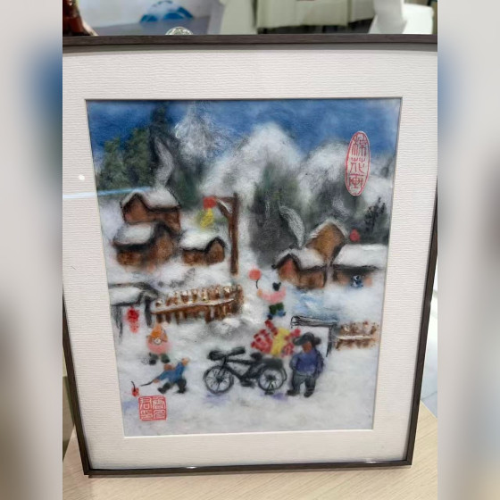 Cotton Painting - Children with Firecrackers